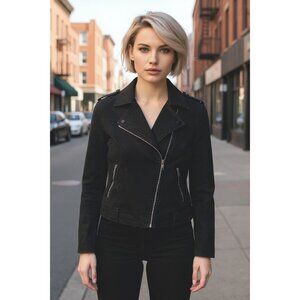 TRUE RELIGION BLACK DENIM MOTO JACKET Size Large Biker